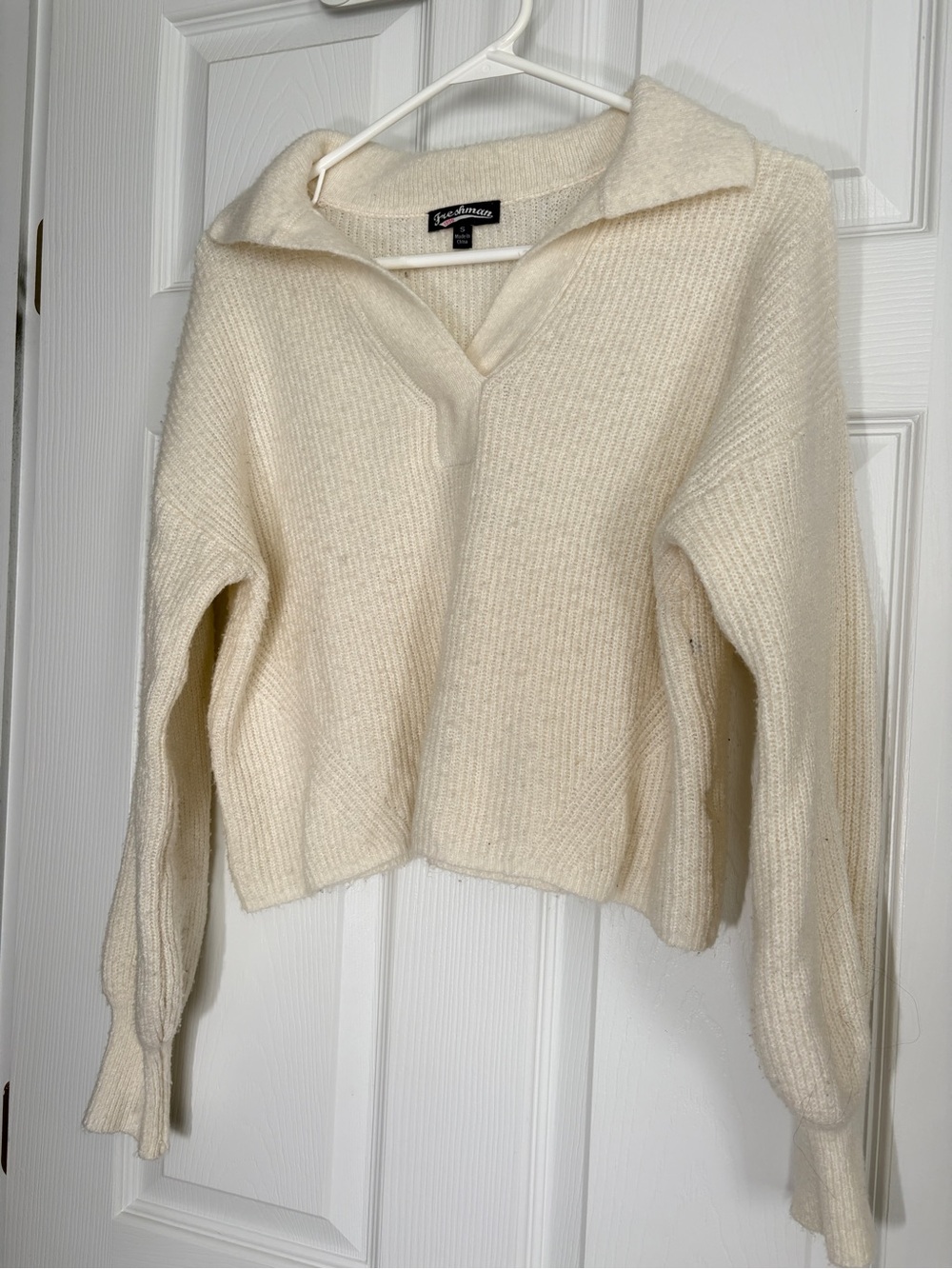 Freshman Cream Collared V-Neck Knit Sweater
